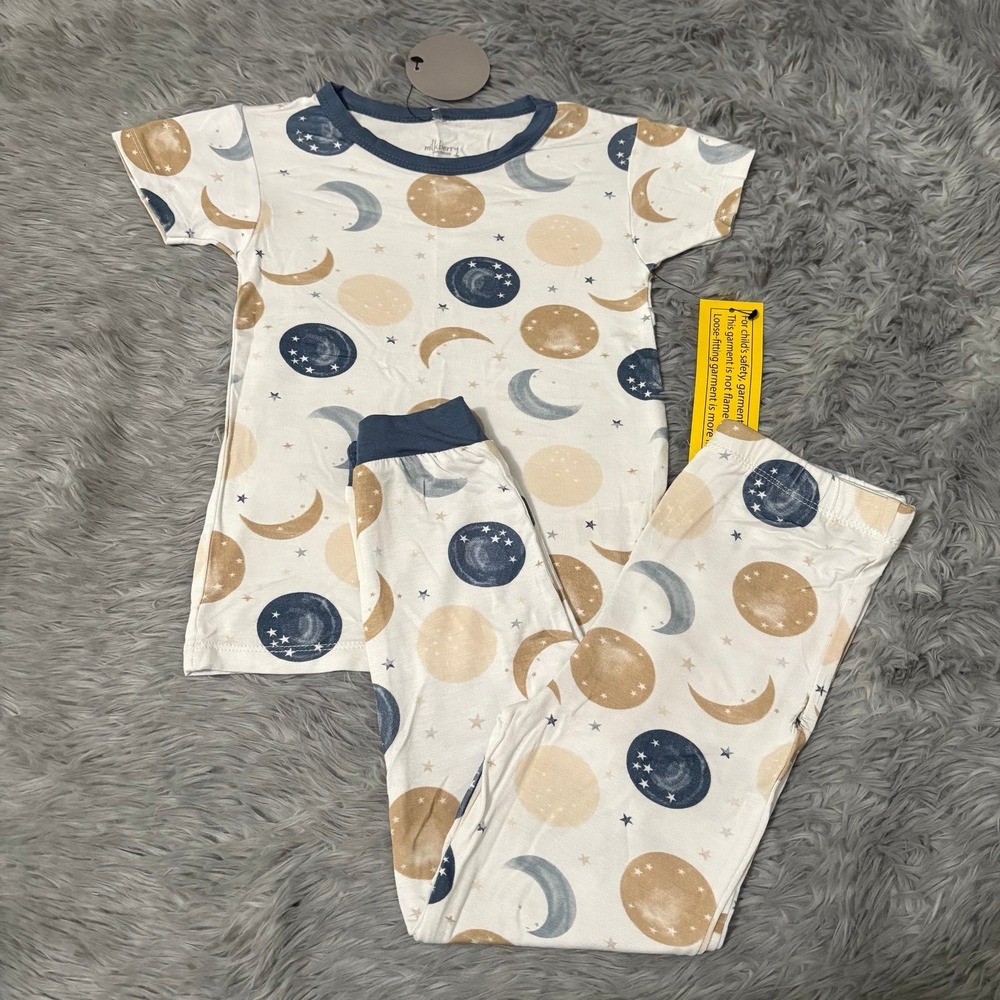 Milkberry Bamboo 2 Piece Pajama Set Neutral Moon & Stars Toddler 4T NEW Soft